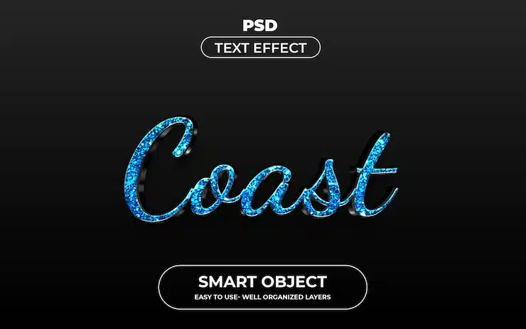Coast 3d editable text effect style premium psd template with background Premium Psd