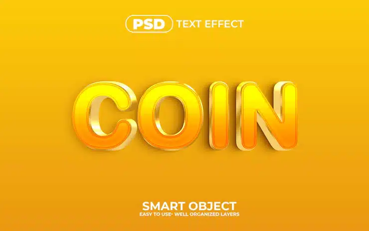 Coin 3d editable text effect style premium psd template with background Premium Psd