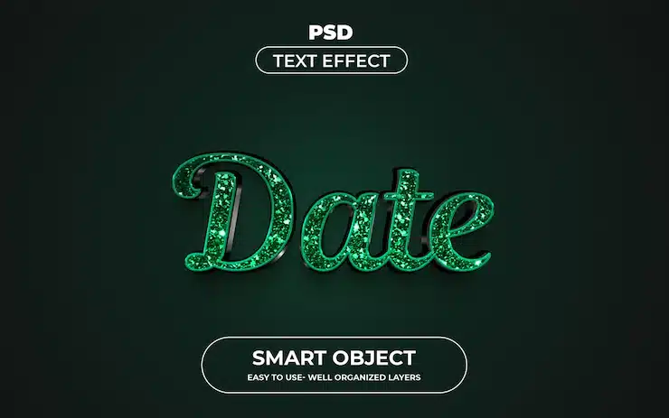 Date 3d editable text effect style premium psd template with background Premium Psd