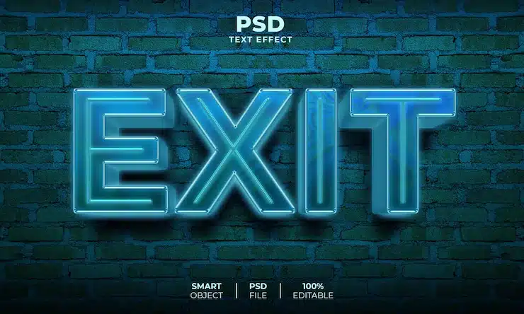Exit glow neon 3d editable text effect Premium Psd