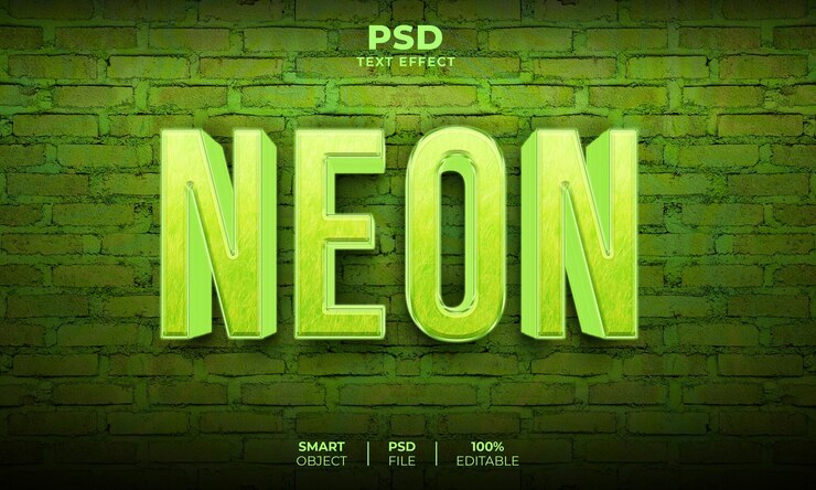 Green neon 3d editable text effect Premium Psd