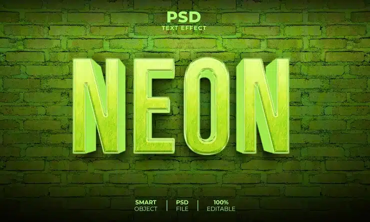 Green neon 3d editable text effect Premium Psd