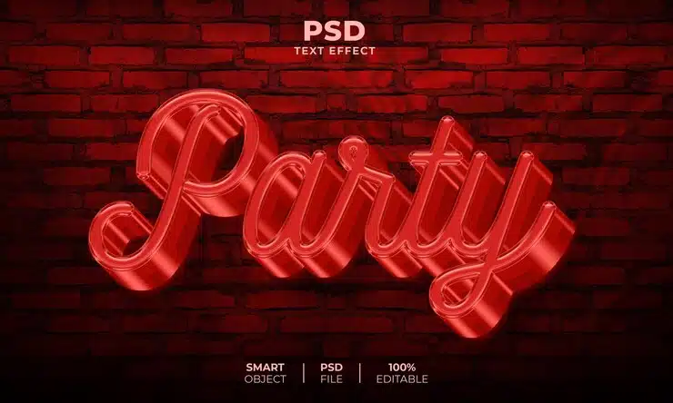 Party glow neon 3d editable text effect Premium Psd