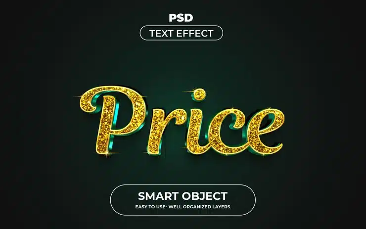 Price 3d editable text effect style premium psd template with background Premium Psd