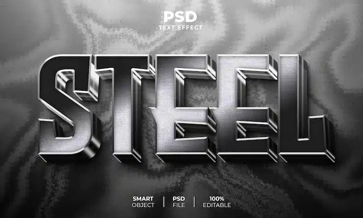 Steel 3d editable text effect Premium Psd