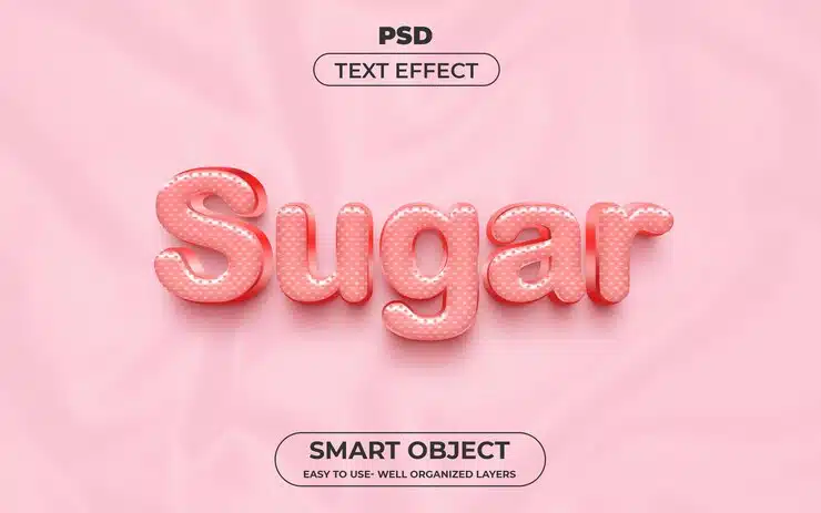 Sugar 3d editable text effect style premium psd template with background Premium Psd