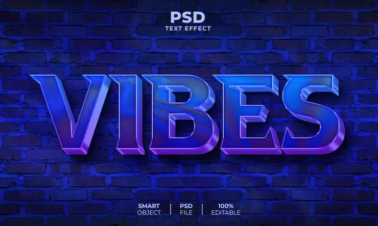 Vibes 3d editable text effect Premium Psd