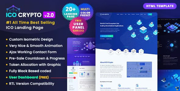 ICO Crypto - Bitcoin & Cryptocurrency ICO Landing Page HTML Template + User Dashboard