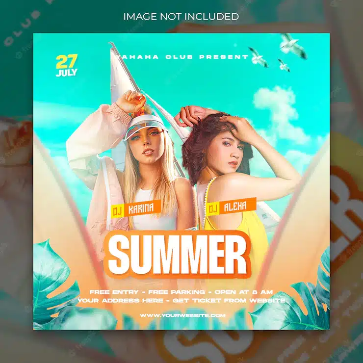 Dj club summer party social media and flyer template