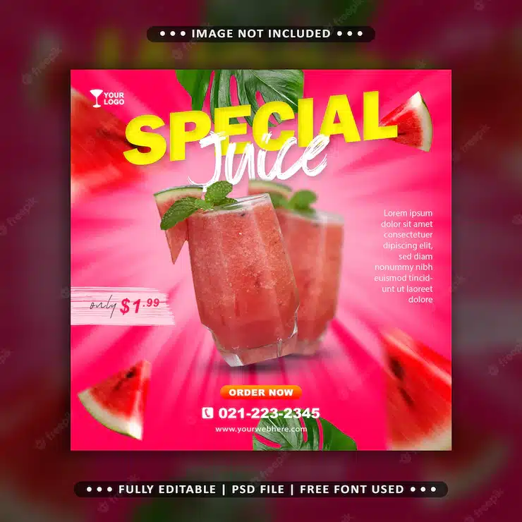 Fruit juice drink food menu social media feed banner template