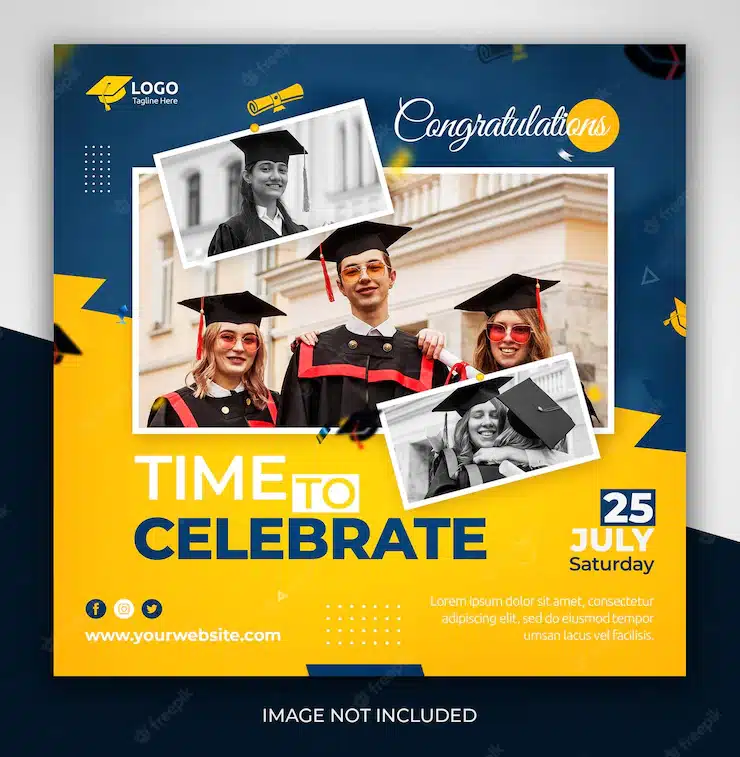 Happy graduation and time to celebrate education social media post or banner flyer design template