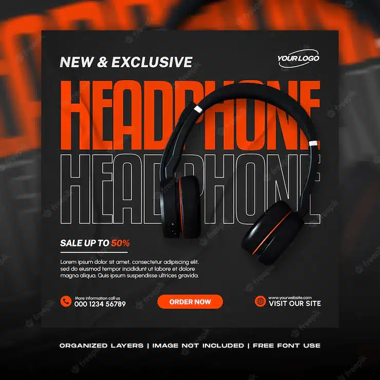 Headphone brand product sale social media instagram feed post web banner template