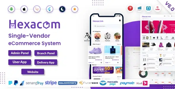 Hexacom single vendor eCommerce App with Website, Admin Panel and Delivery boy app