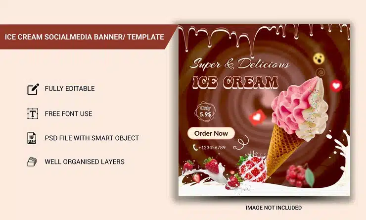 Ice cream social media banner template