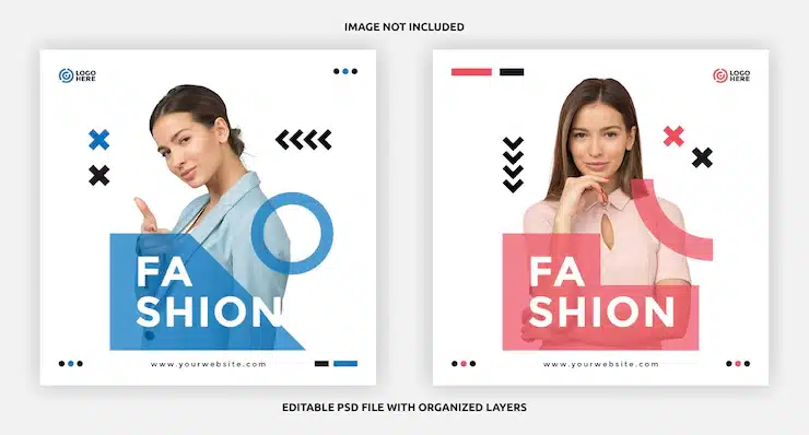 Simple minimal fashion social media square post with memphis shapes design template