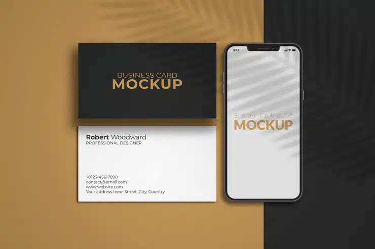 Smartphone with business cards mockup