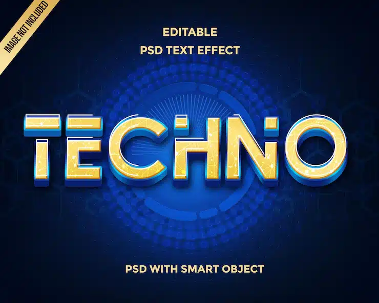 Techno text effect 3d editable