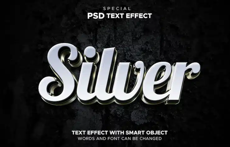 Text effect silver smart object editable